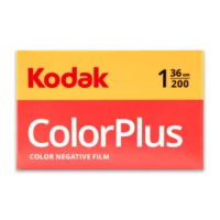 A close-up image of Kodak ColorPlus 200 Color Negative Film in 35mm roll format, featuring the iconic Kodak branding and packaging, ideal for capturing sharp, natural, and vibrant photographs with fine grain and ISO 200 sensitivity.