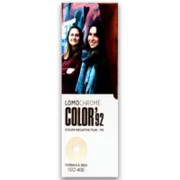 Packaging of LomoChrome Color '92 110 Color Negative Film with ISO 400, Formula 2022. Features two women smiling against a graffiti background, showcasing the film’s vibrant and retro color tones