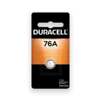 A high-quality Duracell 76A LR44 1.5V Alkaline Battery ideal for small electronic devices like watches and calculators, offering long-lasting power.