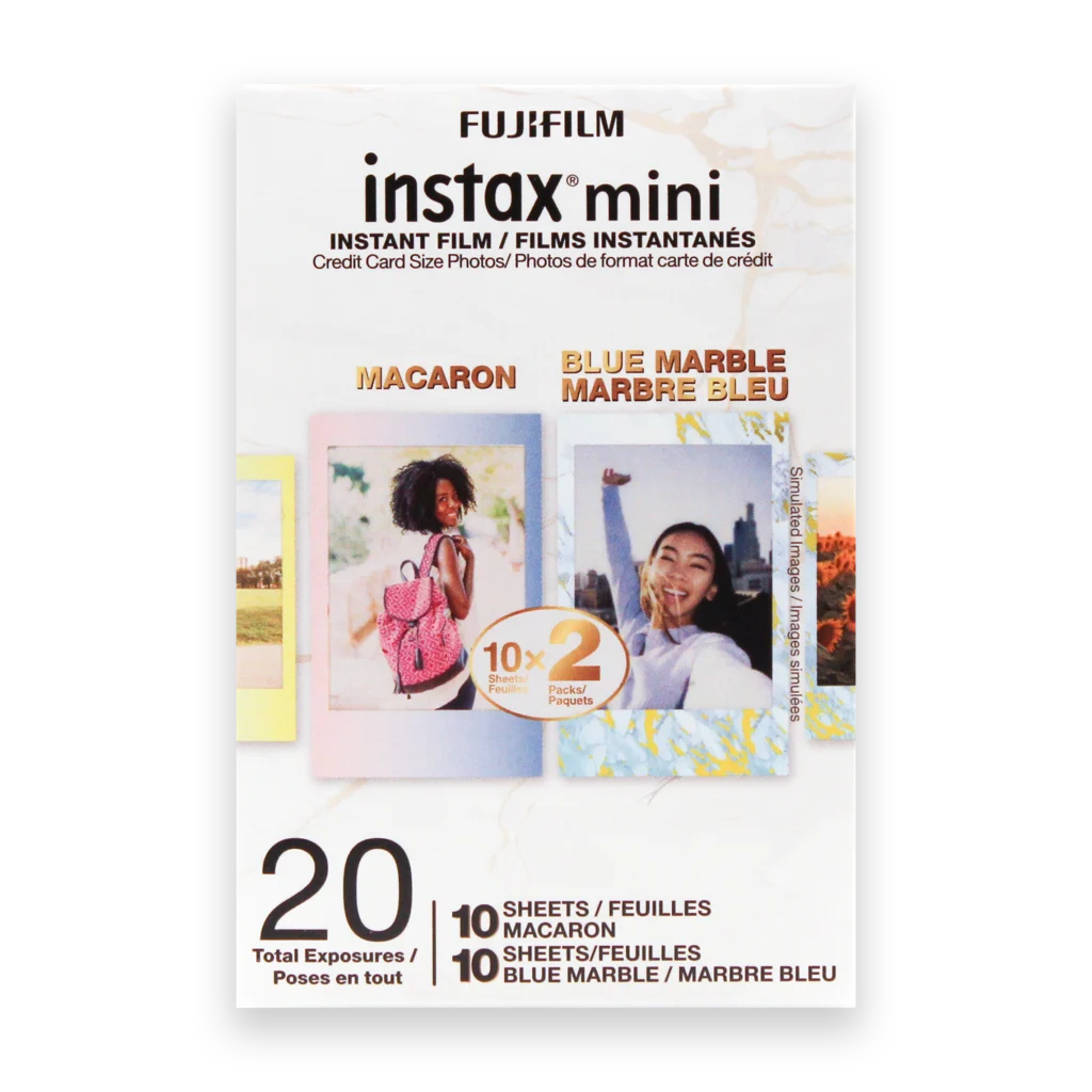 Fujifilm Instax Mini Film with Macaron and Blue Marble borders, 20 exposures pack