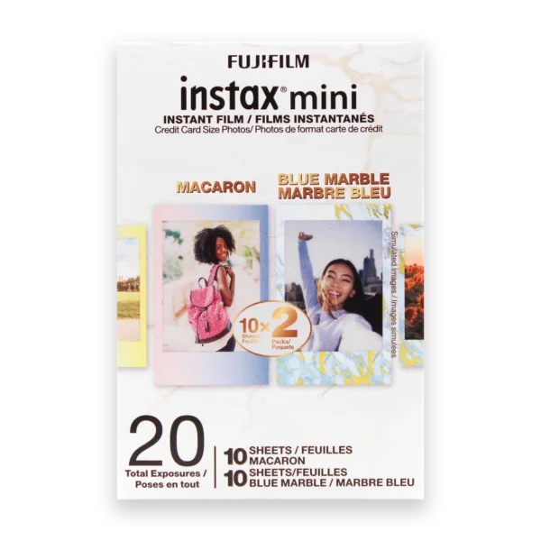 Fujifilm Instax Mini Film with Macaron and Blue Marble borders, 20 exposures pack