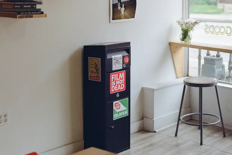Graination film drop-off box inside Rooney's in Hamilton